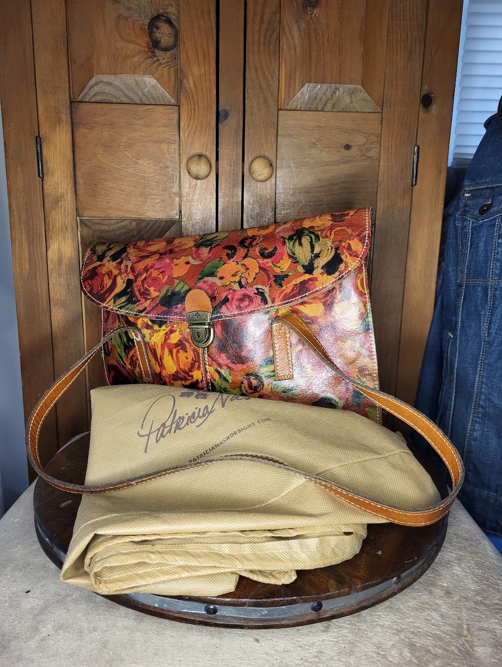 Patricia Nash Orange Red Floral Leather Shoulder Bag - Picture 3 of 17